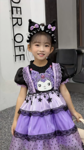 Uniqkids Kids Trendy Kuromi Cute Dress Outfit Layered Mesh Purple Dress Knee Length Birthday Costume Dress for Kids Girl
