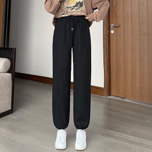 Womens Casual Pants High Waist Long Trousers Breathable Comfortable Youthful Cuffed Black Polyester Viscose Blend Spring 2025