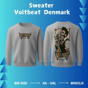 Sweater HSCLO Warna Abu Misty Musik Band Volbeat Denmark Bahan Fleece Jaket Lengan Panjang Ukuran Jumbo Big Size XS S M L XL XXL 3XL 4XL 5XL