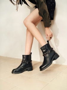 BELLE | Giày Boot Thời Trang Tây Bộ Đế Nhô Màu Nâu Da Thật
