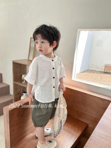 Boys Short Sleeve Shirt Casual Cotton Linen Blend Summer Fashion Childrens Clothing Versatile Baby Top Street Style Trendy Kids Wear