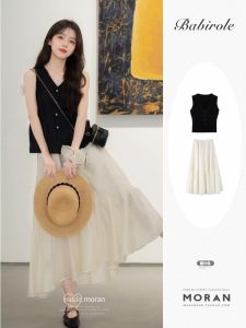 Summer Clothes Matching a Set of Fashion Small Black Sleeveless Coat Skirt Younger Gentle Two-piece Set Womens Clothes
