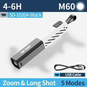 1PC SmileShark LED Flashlight Super Bright 5Modes Varifocal Handheld Flashlight USB Rechargeable With Lanyard for Outdoor SD1020