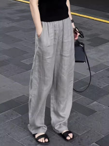 Shalldoer | Quần ống rộng mỏng thoáng khí màu xám cho nữ mùa hè 2025 quần dài ống rộng cạp chun dài đến sàn thoải mái thường ngày