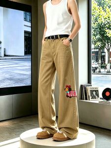 OUMULONG | Quần Jeans Nam Dáng Ôm Thêu Hình Dachshund Cho Mùa Hè