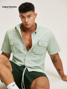 TOMATOPAPA | Button-Up Short Sleeve Shirt Double Pockets