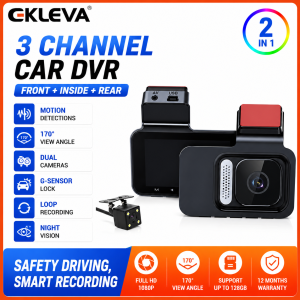 EKLEVA 3 Inch Dash Cam Dashboard Camera Recorder Car Camera 1080P+720P Dual Lnes FHD Wide-Angle G-Sensor WDR Loop Recording Night Mode