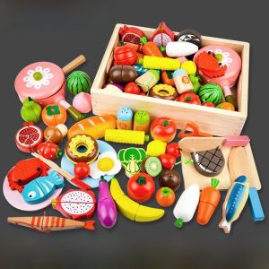 Play House Slicer Baby Fruit Cutting Wooden Magnetic Kids Kitchen Artificial Magnet Wooden Fruit Cutting Toy