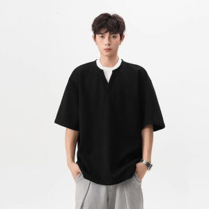 Áo Thun Cotton Nguyên Chất 300g Dành Cho Nam Cổ Chữ V Tay Ngắn Dáng Rộng Thoáng Khí Thời Trang Mùa Hè Thường Ngày