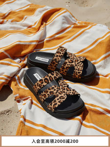 รองเท้าแตะส้นหนา Steve Madden สำหรับผู้หญิง ทรงส้นเตี้ย หัวรองเท้าเปิด ส้นเตี้ย หนังวัว กันน้ำ ฤดูร้อน 2024 รองเท้าแตะส้นแบนแบบสวมสบาย