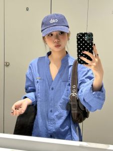 YUEZHONGWEI | Blue V-neck Long Sleeve UV Protection Light Summer Shirt