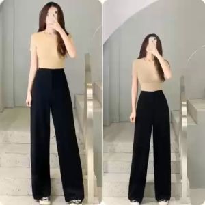 Quần đũi ống rộng nữ dáng suông dài 100cm lưng cạp cao kiểu quần đũi trắng vải đũi xước mềm mại