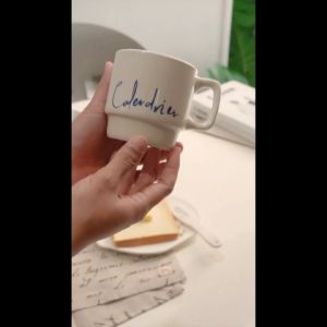 Calendrier Ceramic Mug Aesthetic Ala Korea/Vintage Glass Cup Milk Tea Coffee/Gelas Teh Kopi Susu Cantik Estetik/Latin Letter
