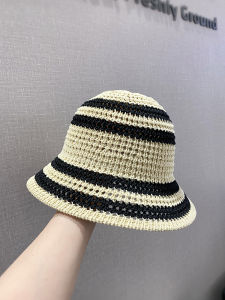 Summer Knitted Hollow Fishing Cap Foldable Simple Color Block Face Slimming Outdoor Travel Sunshade Hat Womens Bucket Hat