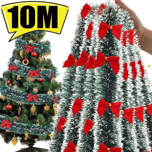 🎄Ready Stock🎄10M Ribbon Garland Tinsel Cane Pine Streamers with Bowknots Christmas Green Frost DIY Xmas Tree Hanging Wreath Party Decorations