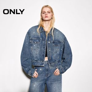 ONLY | Autumn Cotton Star Glitter Loose Drop-Shoulder Denim Jacket