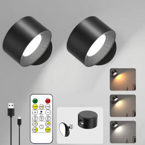 LED Wall Lights with Remote Rechargeable Wall Mounted Reading Sconces Lamp 2000mAh 3 Colors & Dimmable Magnetic 360° Rot