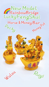 Rainbow Bridge Lucky Fengshui Golden Horse of Wealth and Prosperity (New Model Medium) #Size: H12cm