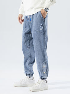 Spring Summer Mens Jogger Jeans Slight Stretch Denim Cargo Pants Black Blue Streetwear Baggy Jeans Trousers