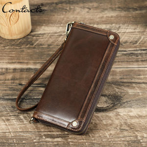 Genuine Leather Men Clutch Wallet Zipper Card Holder With Phone Pocket Male Handbag Long Wallet Money Bag Coins Purse With Hand Strap Designer