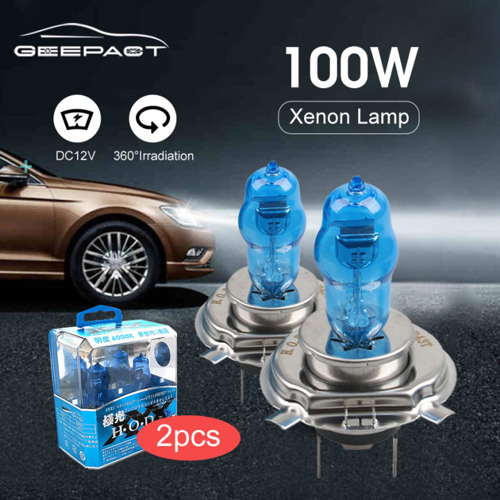 Geepact [1 Pair] Car Headlight Xenon Halogen Lamp 100W H4 Automobile  Headlamp Fog Lamp High And Low Beam Lamp DC12V HOD Xenon Lamp Clear Xenon  Lightbulb 6000K White Light 360° Irradiation