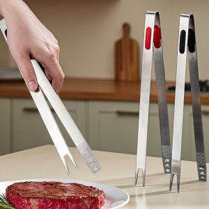 ที่คีบสเต็กใช้ได้สองอย่างสำหรับการทอดและย่าง304สแตนเลสบาร์บีคิวคีบอุปกรณ์ครัวทนความร้อน