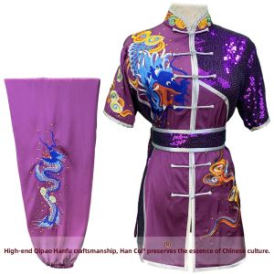 HANCUI | Competition Costume Purple Embroidered Dragon Martial Arts Uniform