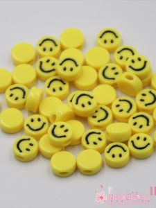 ลูกปัดพลาสติกสีเหลืองรูใหญ่ 12 มม. ลูกปัดทรงกลมแบน ลูกปัดตกแต่ง DIY สำหรับทำสร้อยข้อมือ ลูกปัดตกแต่งรองเท้า