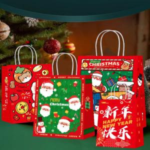 10pcs Christmas Theme Cartoon Pattern Kraft Paper Gifts Bag Xmas DIY Snack Bags Child New Year Present Packaging Carry Pouches