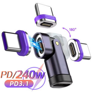 180° Rotatable Magnetic USB C Adapter PD 240W Fast Charging Type C Male To Type C Female Data Converter for Macbook IPad Samsung