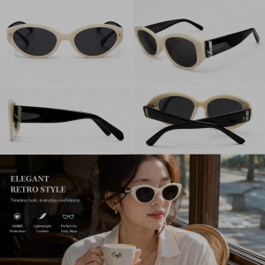 Noir & Crème Cat Eye Sunglasses – UV400 Cream Frame Retro Chic Fashion Shades for Women