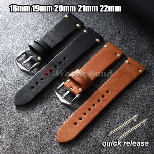 Cowhide Leather Watch Strap 18mm 19mm 20mm 21mm 22mm for Samsung Galaxy Watch 8/7/6/5/4 Vintage Brown Quick Release Bracelets