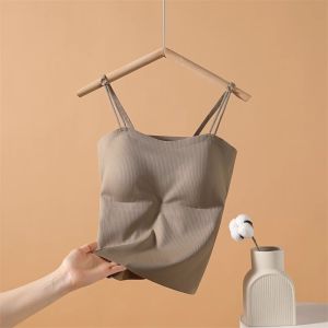 ZISU | Ice Silk Seamless Strap Vest Womens Inner Wear With Chest Pad Beautiful Back Underwear Spring Summer New Style Base Layer Outdoor Chest Top