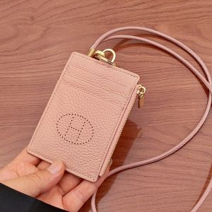 Genuine Leather H2025 New Work ID Card Holder Lanyard Zipper Coin Card Bag for Men And Women Business OL Style Vertical Size