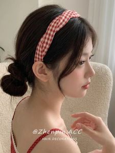 MENGWUZHENPIN | Vintage Check Thin Headband No-slip Design