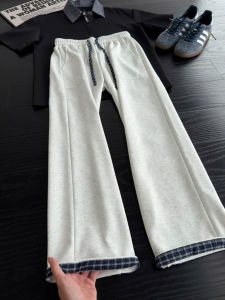 LIUBU | Mens Design Summer Lightweight Sport Sweatpants Gray and White Patterned Drawstring Straight Loose Pants