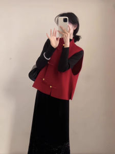 XUECAIQI | Chinese Style Red High End Pankou Vest Top Skirt Set 3 Pieces