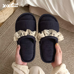 Dép Nữ Mùa Hè Đế Mềm Chống Trượt Ren Phong Cách Hàn Quốc Ngọt Ngào Đi Trong Nhà Dép Mùa Đông Bằng Vải Cotton Mùa Xuân