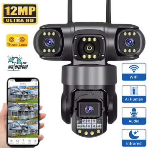 Outdoor WIFI surveillance camera 3 Len 3 screen 12MP 6K HD Night Vision PTZ Security Protection CCTV Smart Home Surveillance Cam