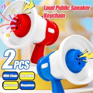 2PCS Recordable Music Horn Keychain Handheld Megaphone Bag Pendant Tape Recorder Music Player Car Keyring Backpack Decoration Gifts