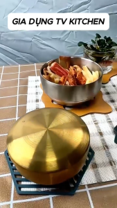 Chén / bát inox 304 2 lớp có nắp kiểu Hàn Quốc mạ vàng bạc (TV78)