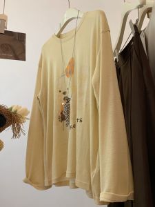 Áo Thun Dài Tay in Hình Chó Dễ Thương Phong Cách Hàn Quốc Cho Nữ Mùa Thu Mới Dáng Rộng Thoải Mái Cổ Tròn Không Mũ