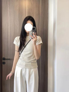Áo Thun Nữ Tay Ngắn Dáng Ôm Cổ Tròn Cotton Phong Cách Hàn Quốc Mùa Hè Thường Ngày Thiết Kế Cổ Điển Chất Liệu Cotton