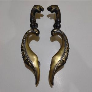 Handle Pintu Rumah Kuningan Antik Motif Kujang Ukir 47 cm 2 pcs