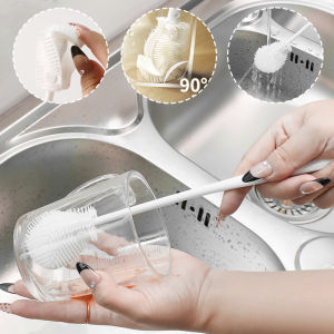 New Silicone Cup Brush Folding Brush Head Long Handle Cup Scrubber White Kitchen Multifunctional Cleaning Tools Wineglass Bottle