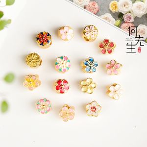 Handmade DIY Sakura Cherry Blossom Beaded Bracelet Accessories Color Retention Pure Gold Tone Fashion Jewelry Components