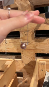 Rare 11-12mm Purple Pearl - A Minimalist  Pearl with single Zircon Diamond and Silver Chain