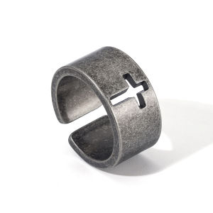 Simple Vintage Steel Color Stainless Steel Cross Ring Punk Christian Ring For Men Fashion Jewelry Best Gift For Friend Wholesale