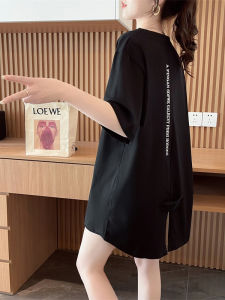 เสื้อยืดคอกลมแขนสั้นผ้าฝ้ายทรงหลวมสำหรับผู้หญิงไซส์ใหญ่ ความยาวปานกลาง แฟชั่นฤดูร้อน ปกโปโล ทรงหลวม ทรงเข้ารูป