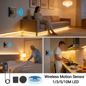 1/3/5/10M LED Strip Light DC24V With Wireless Rechargeable Motion Sensor Switch Kit for Staircase Under Bed Closet Lighting